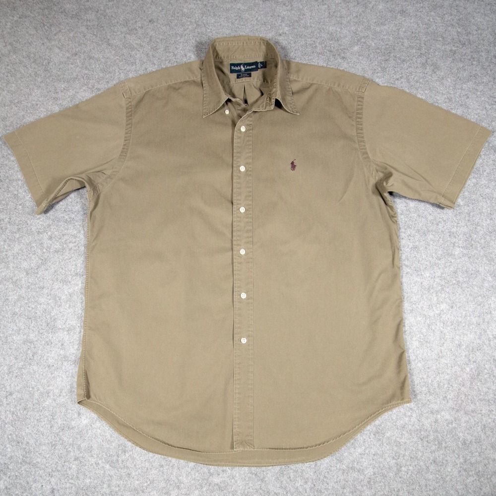 Vintage 90s Polo Ralph Lauren Blake Shirt Lg S/S Cotton Khaki Green L